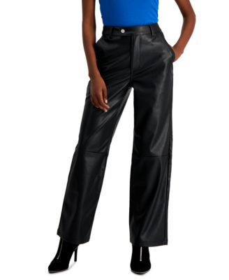 Pantalon anchos de piel sintética