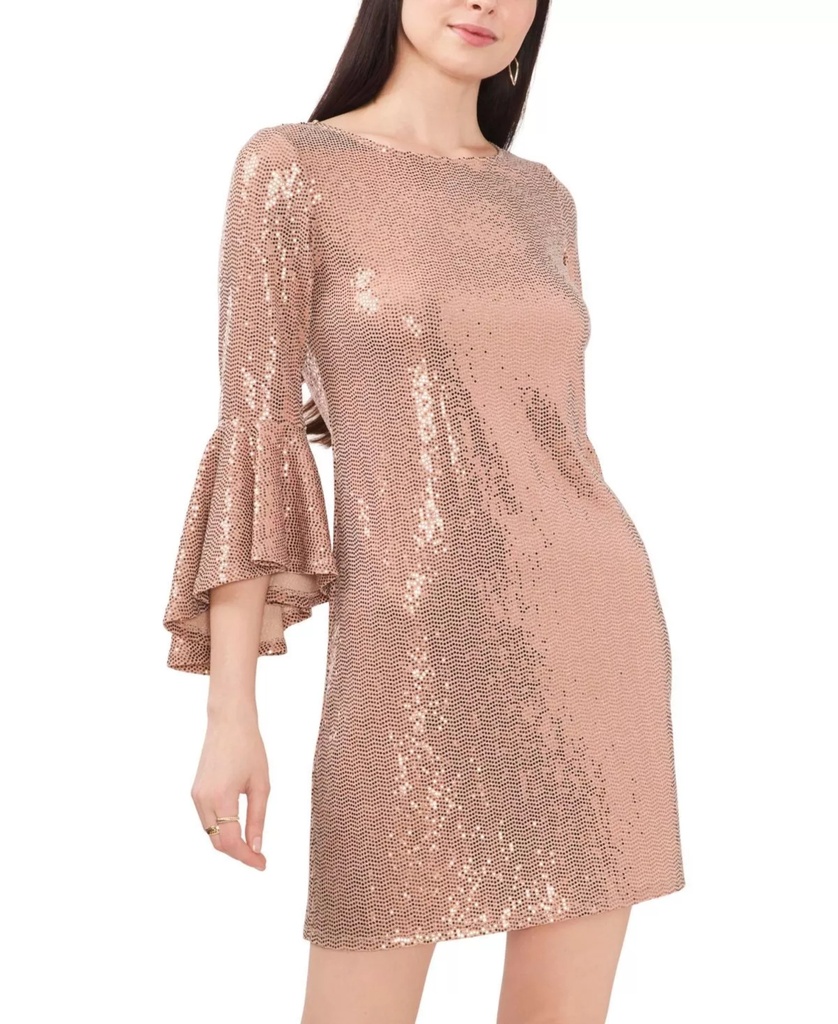 Vestido brillante con mangas acampanadas