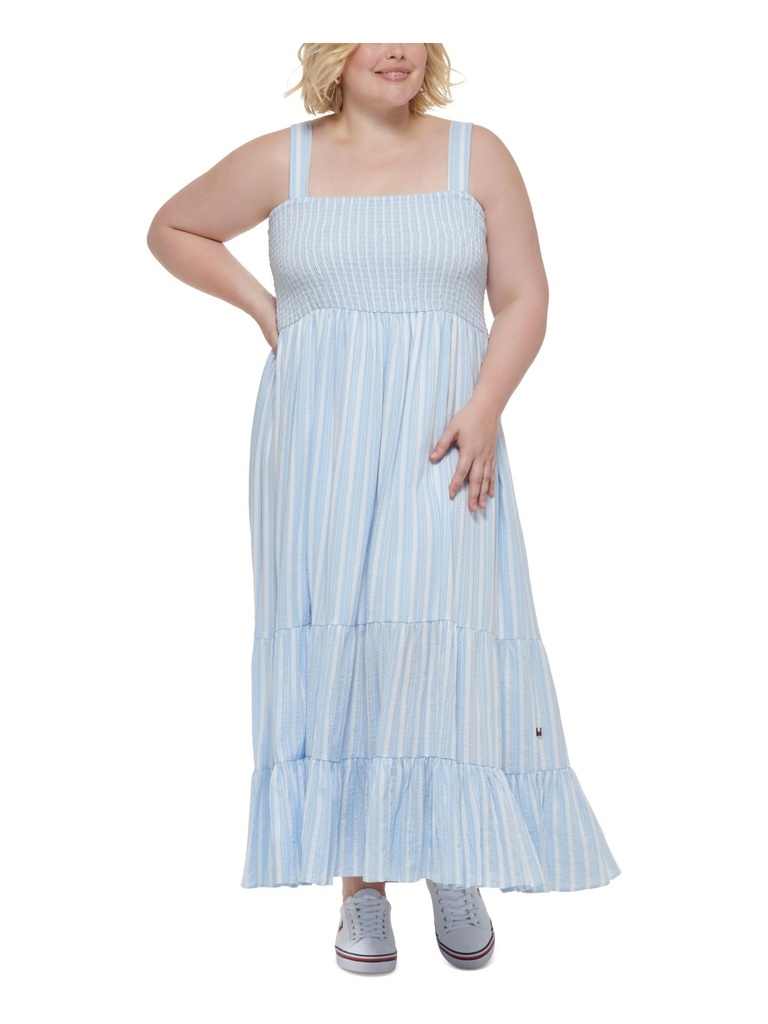 Maxi vestido fruncido de rayas
