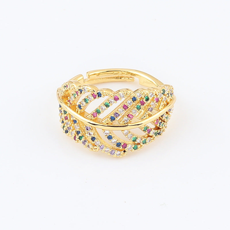 Anillo de hoja con circonitas