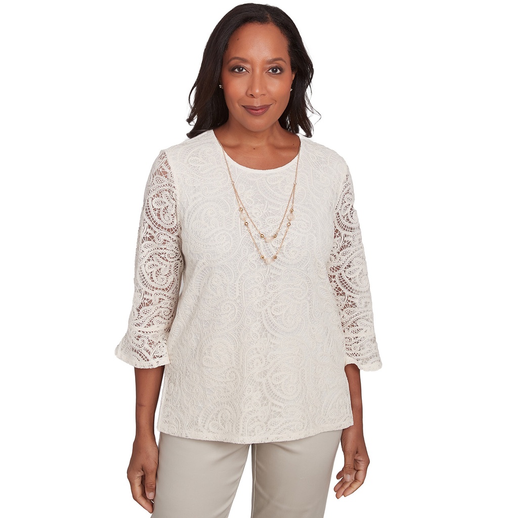 Blusa de encaje tejido con collar