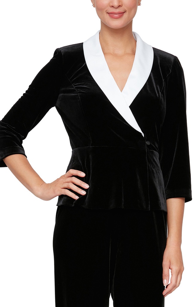 Blusa de terciopelo con cuello de satén