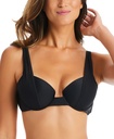 Top de bikini con panel de malla
