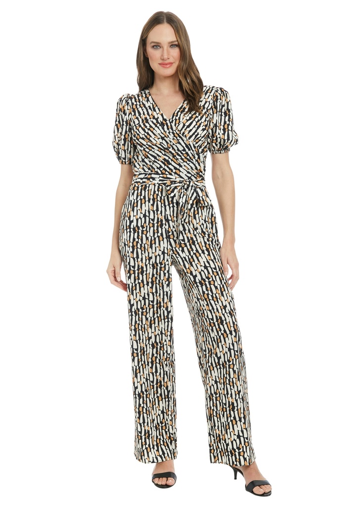 Jumpsuit cruzado con vuelo y fajín Amira