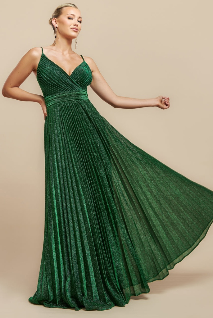 Vestido plisado de escote traslapado