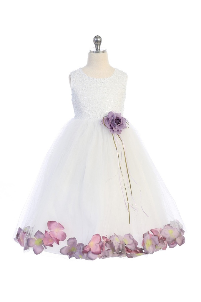Vestido con pétalos y lentejuelas