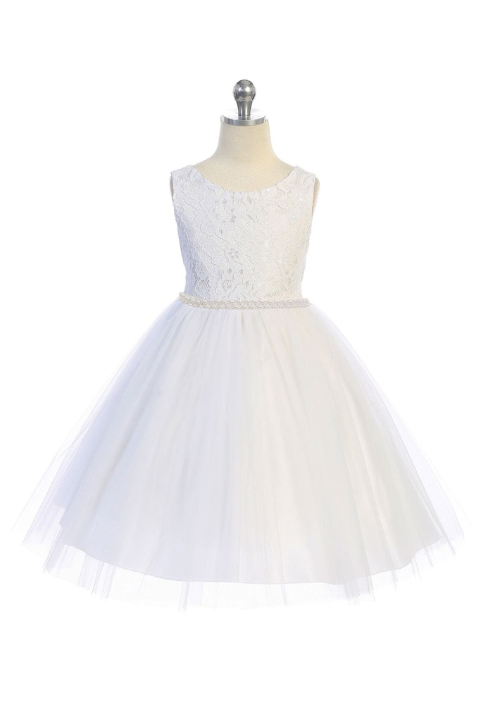 Vestido ilusión de encaje y perlas