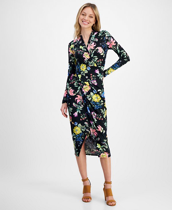 Vestido midi con mangas fruncidas (copia)