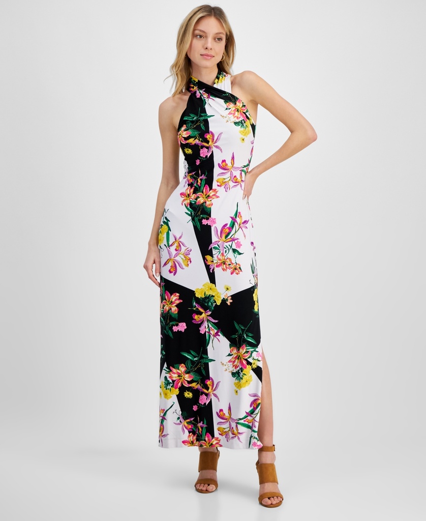 Vestido largo halter entrecruzado