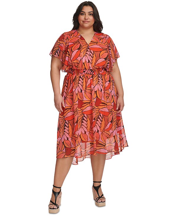 Vestido midi estampado con mangas
