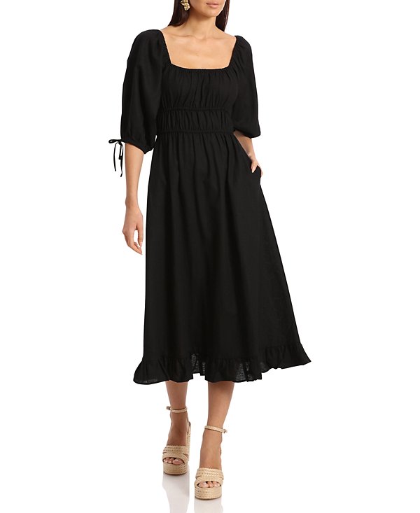 Vestido midi de lino y escote cuadrado