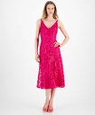 Vestido midi con bordado de hojas
