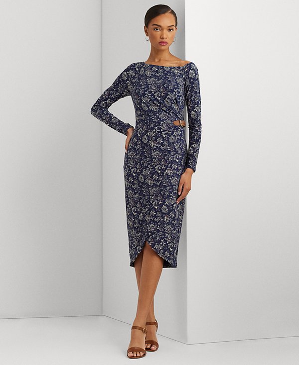 Vestido floral con ribete de hebilla