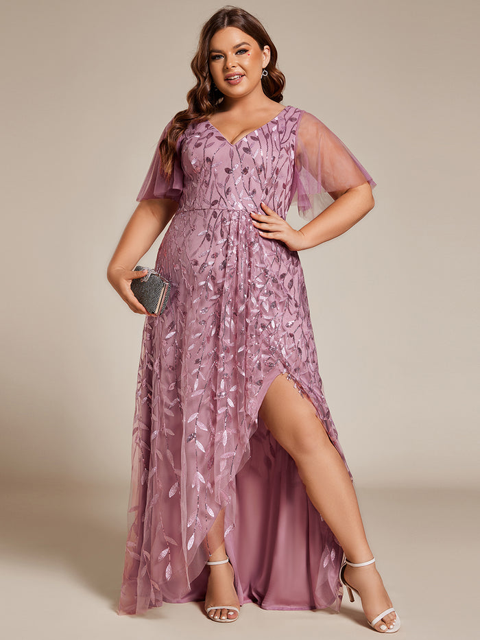 Vestido con abertura y malla floral