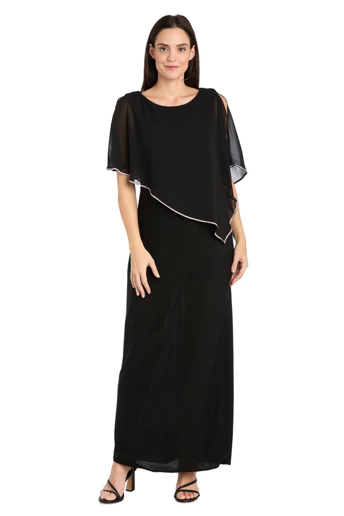 Vestido largo con poncho de diamantes