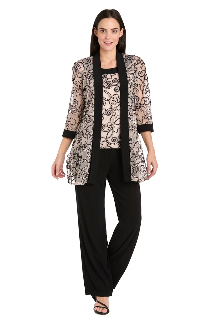 Traje de pantalón con bordado floral