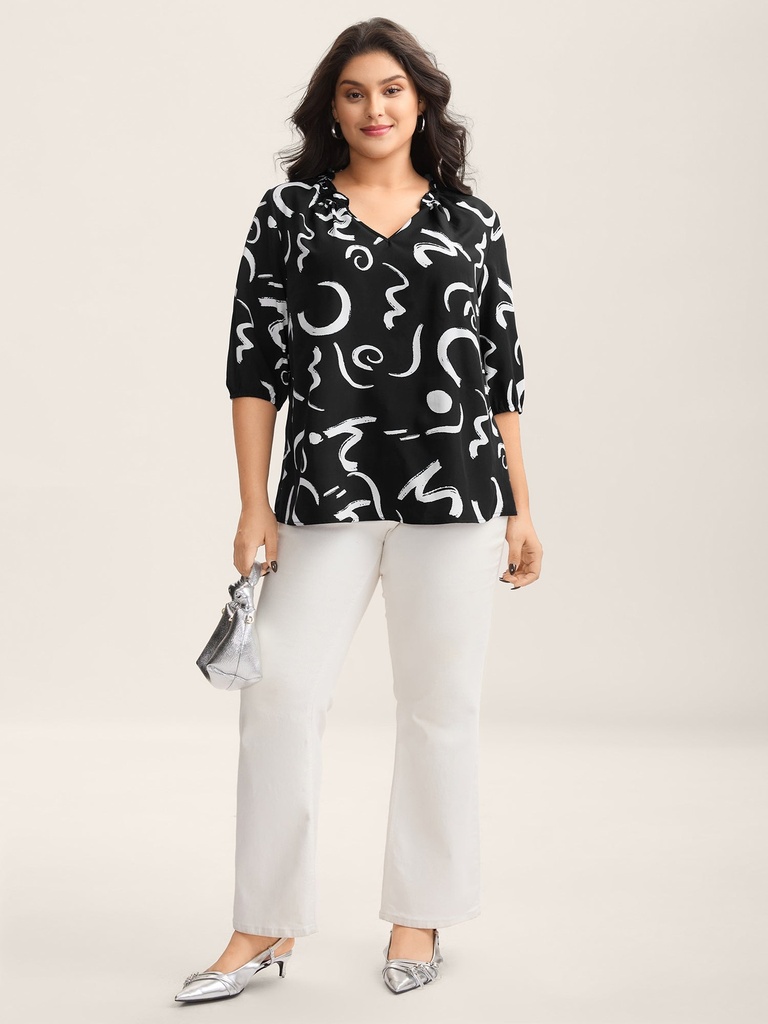 Blusa manga 3/4 con cuello de muescas