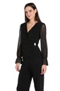 Blusa cruzado glamuroso con tachuelas y mangas acampanadas de gasa