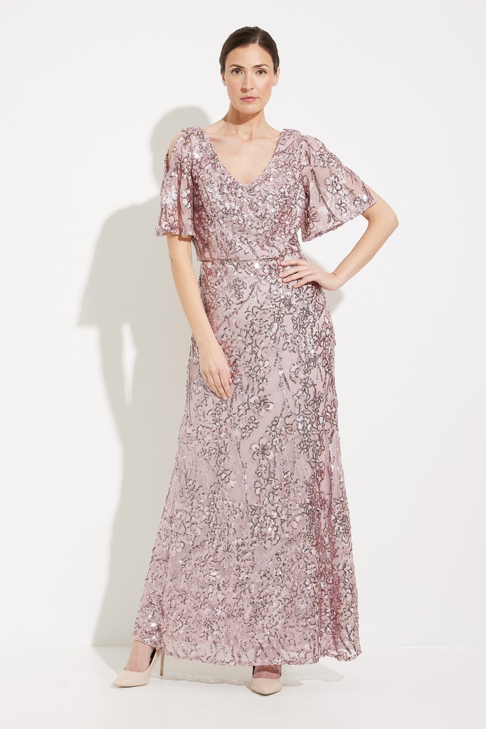 Elegante vestido floral de lentejuelas