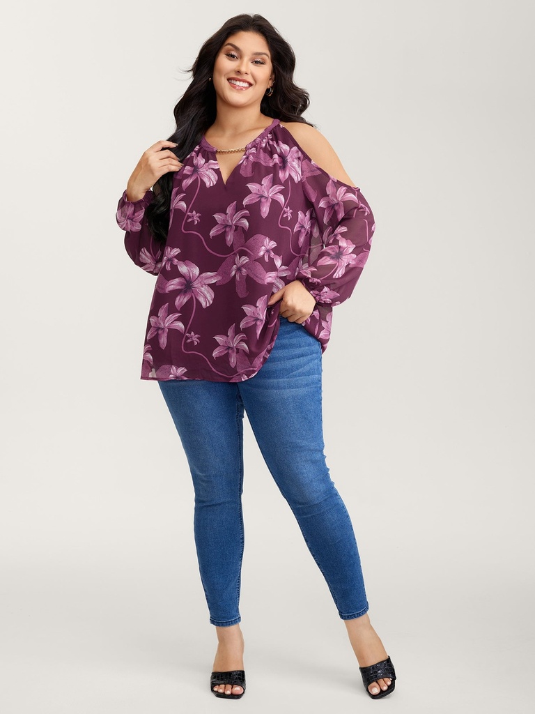 Blusa de gasa floral con cintura ceñida (copia)