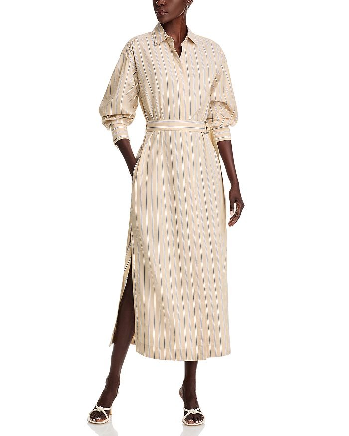 Vestido camisero de popelina a rayas