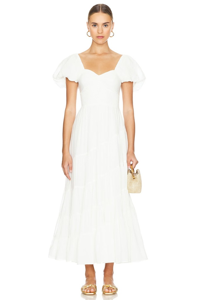 Vestido escalonado con mangas abullonadas