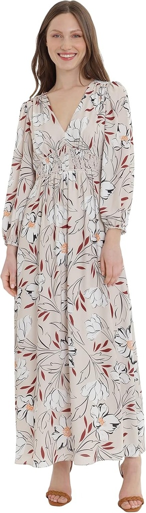 Vestido maxi floral con cintura fruncida