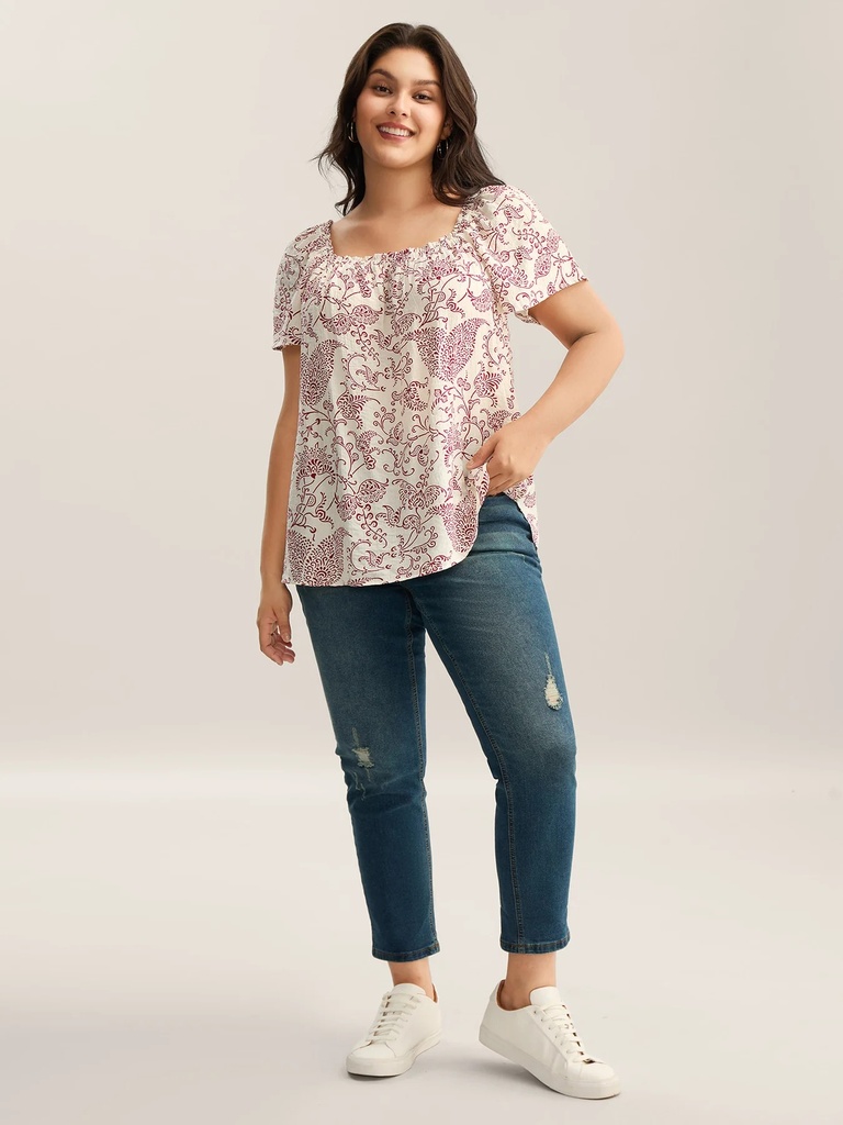Blusa fluida con cuello fruncido