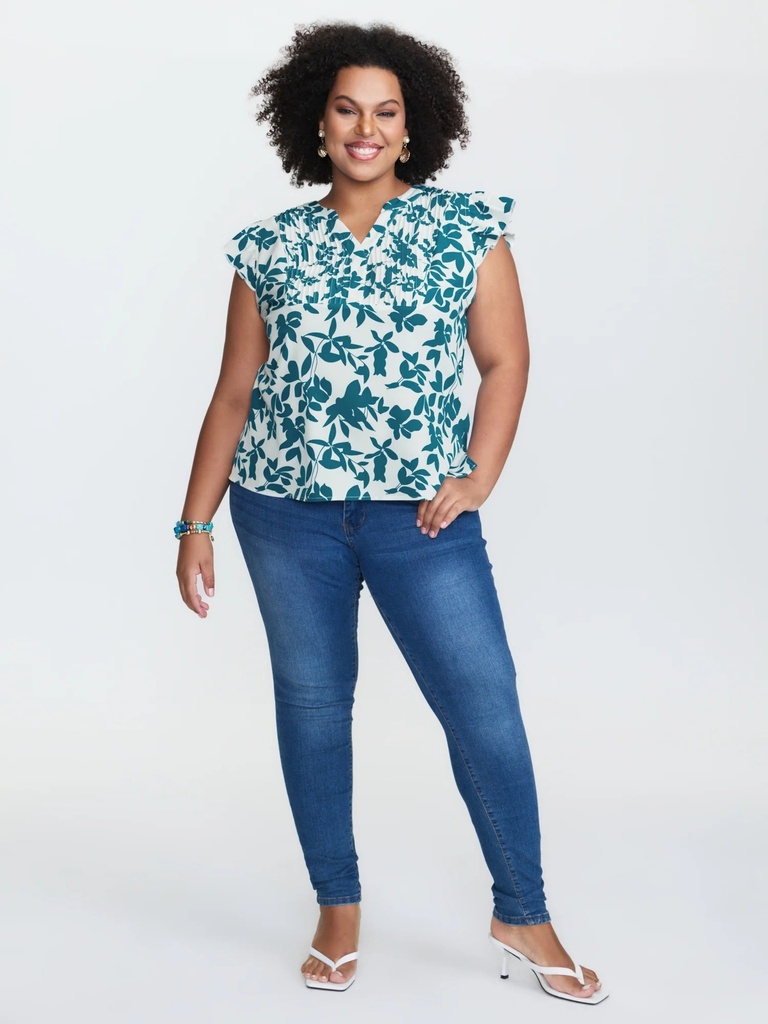 Blusa plisada con cuello con muescas