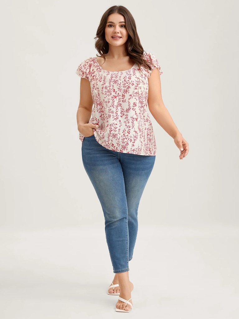Blusa floral de mangas con volantes