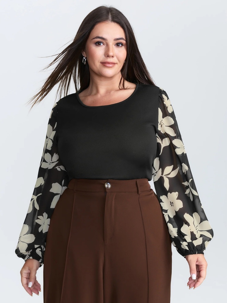 Blusa sólida de mangas de gasa