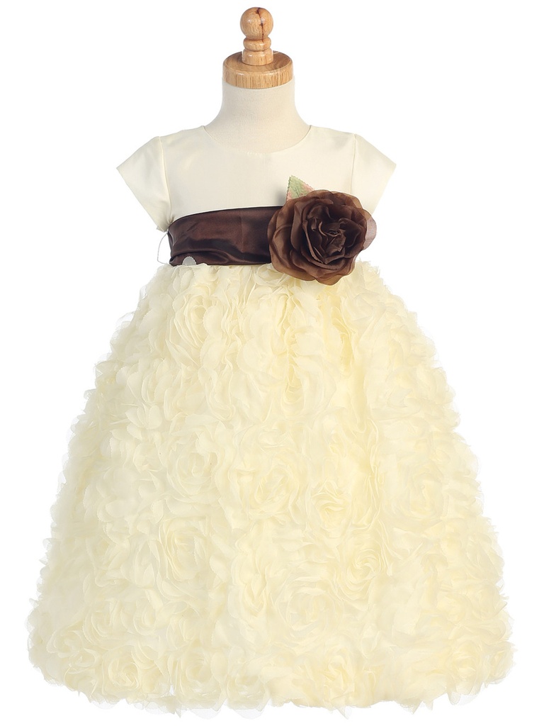 Vestido solido con rosas de gasa