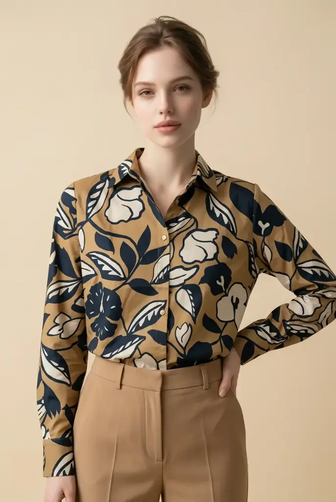 Blusa camisera floral con mangas largas 