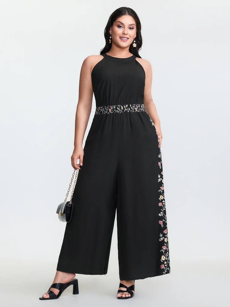 Overall de cuello halter con ribete floral 