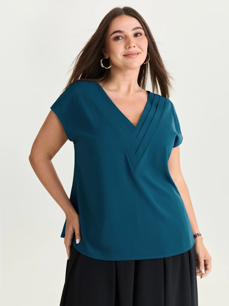 Blusa sólida con escote plisado