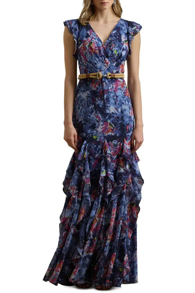 Vestido largo floral de Georgette 