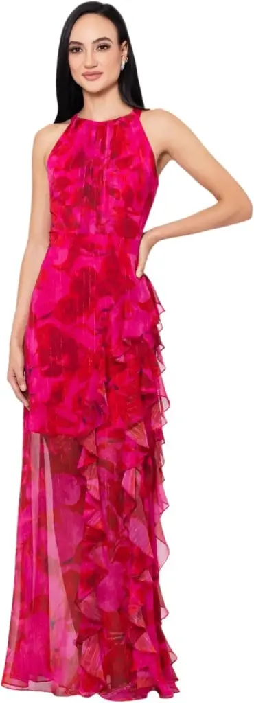 Vestido estampado con volantes y escote halter