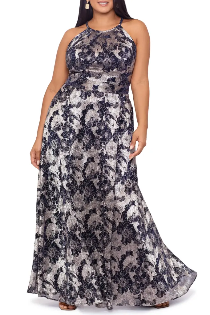 Vestido floral metálico sin mangas