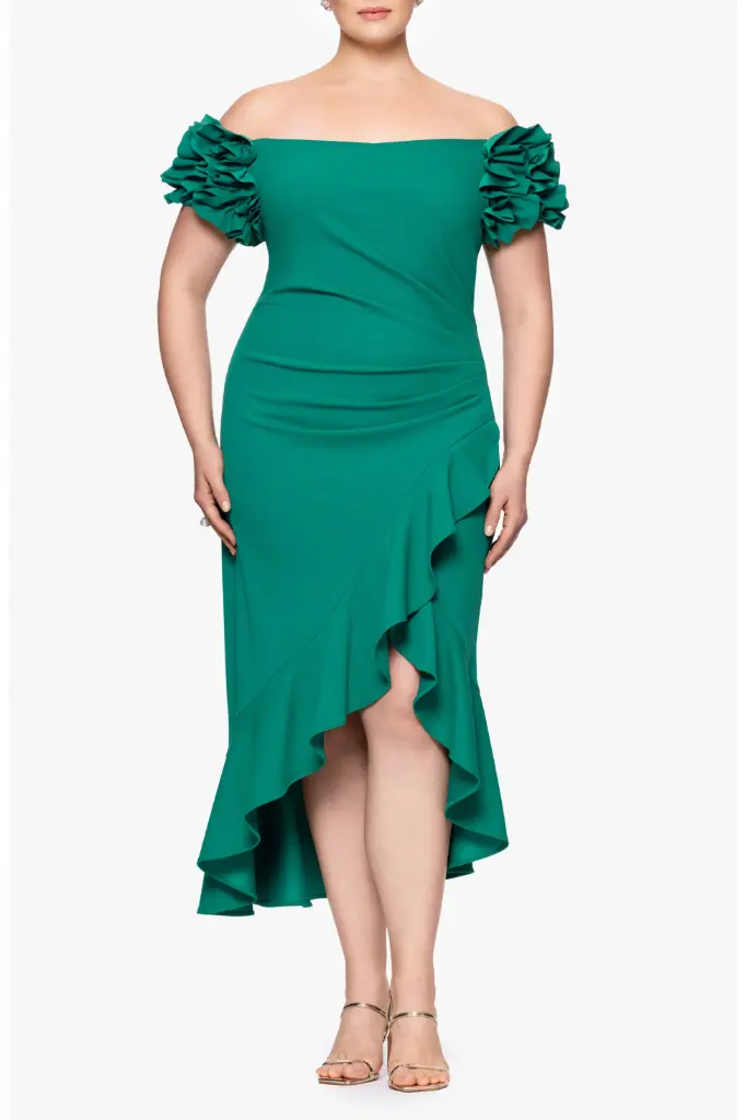 Vestido midi con volantes en los hombros 