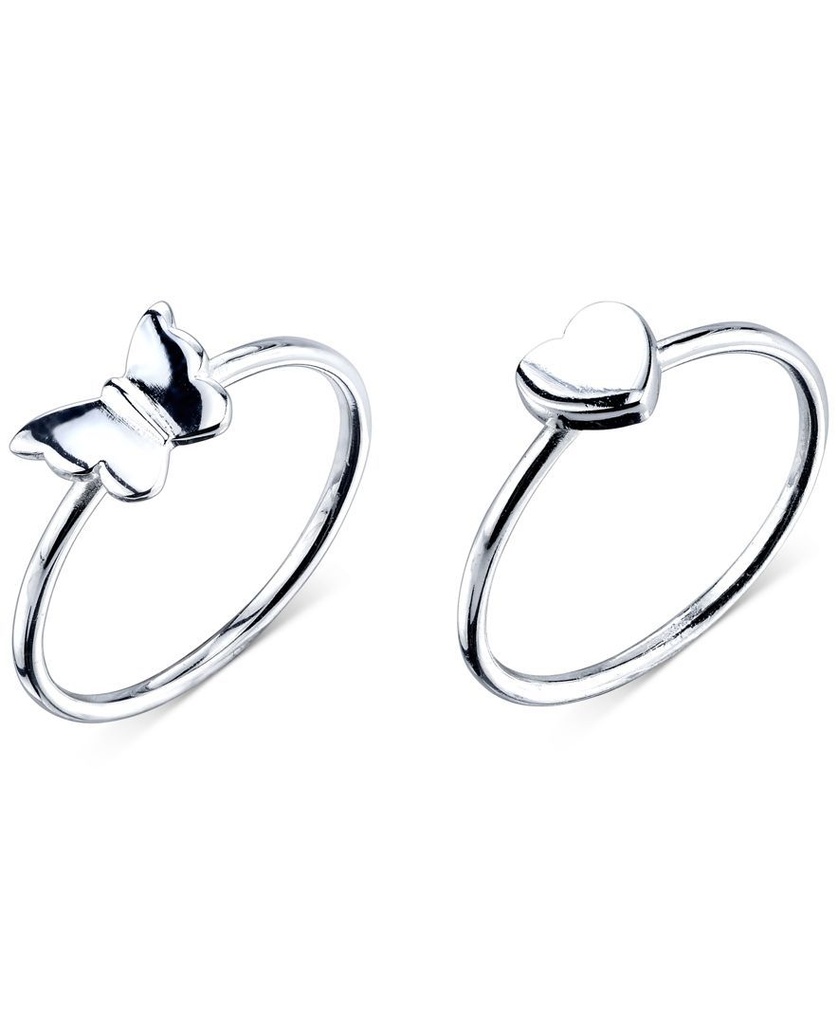 Set De Anillos, Mariposa Y Corazon De Plata Esterlina