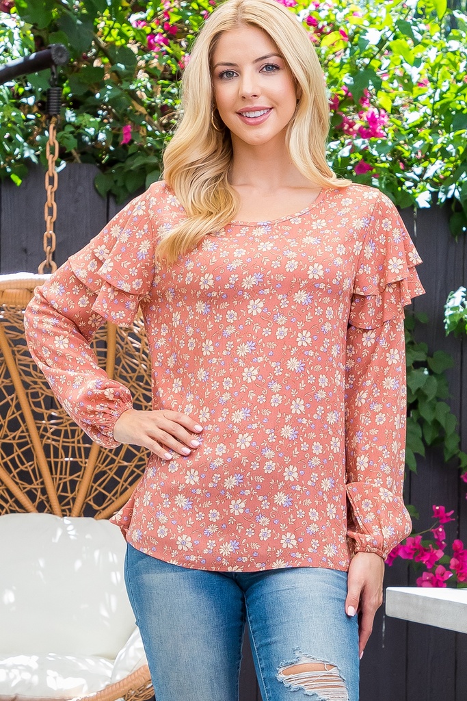 Blusa Floral Manga Abullonada