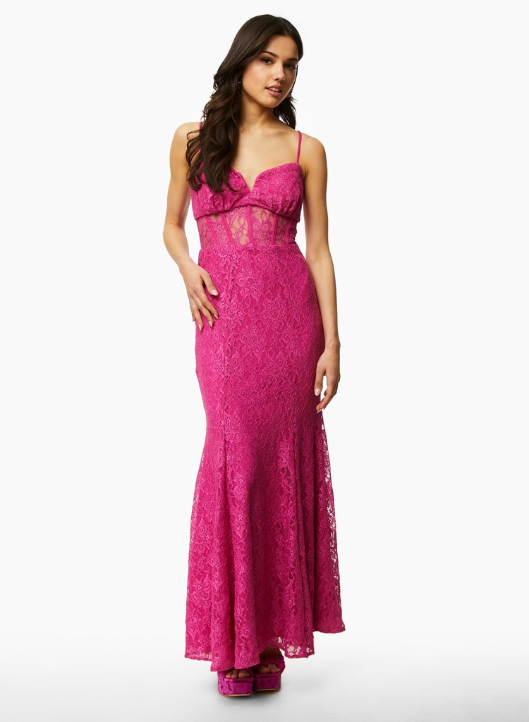 Vestido largo de encaje de corsé