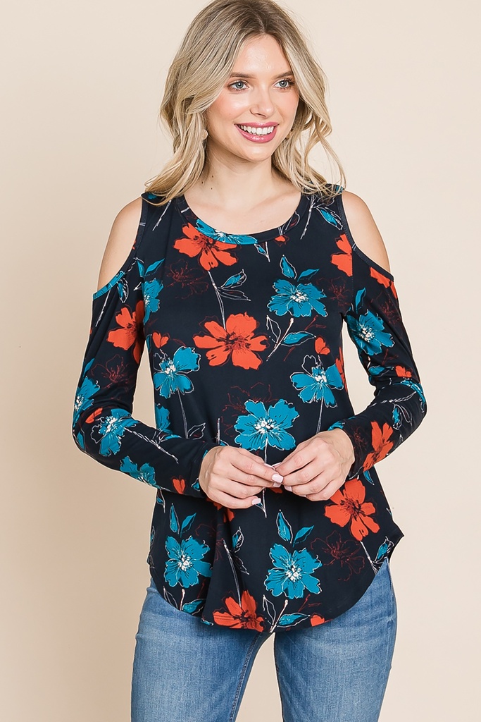 Blusa floral cold shoulder