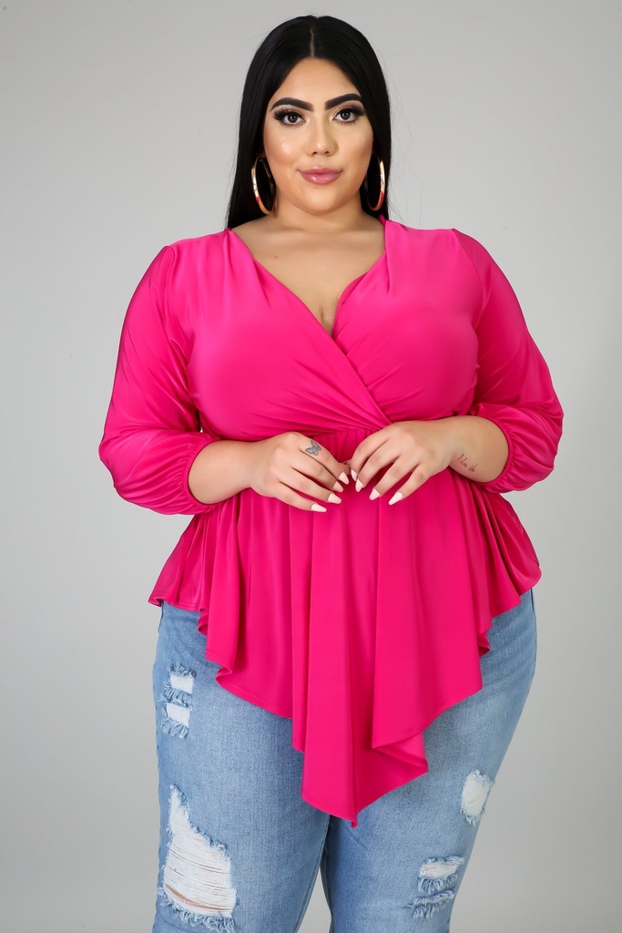 Blusa manga larga con dobladillo en V