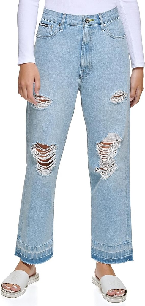 Jeans rectos con dobladillo rasgado