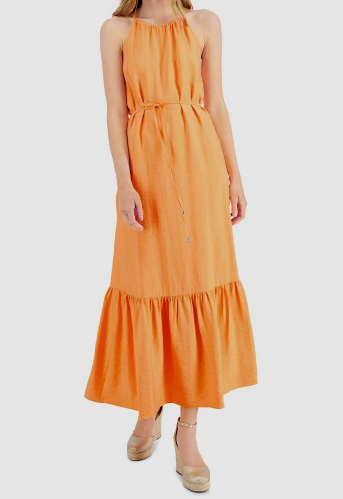 Vestido maxi halter escalonado