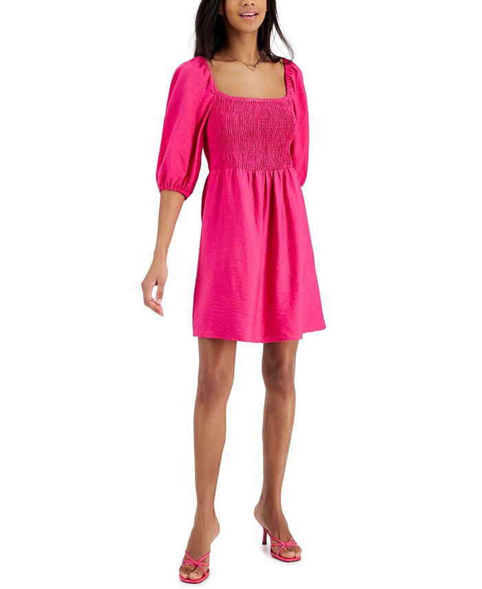 Vestido fruncido con mangas abullonadas