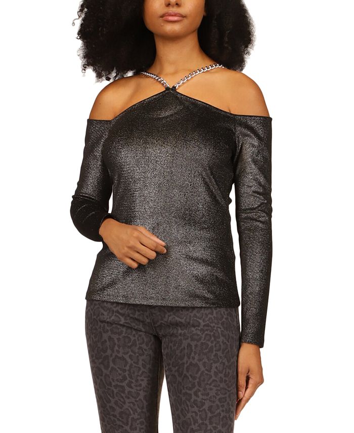 Blusa con cadena de terciopelo metálico