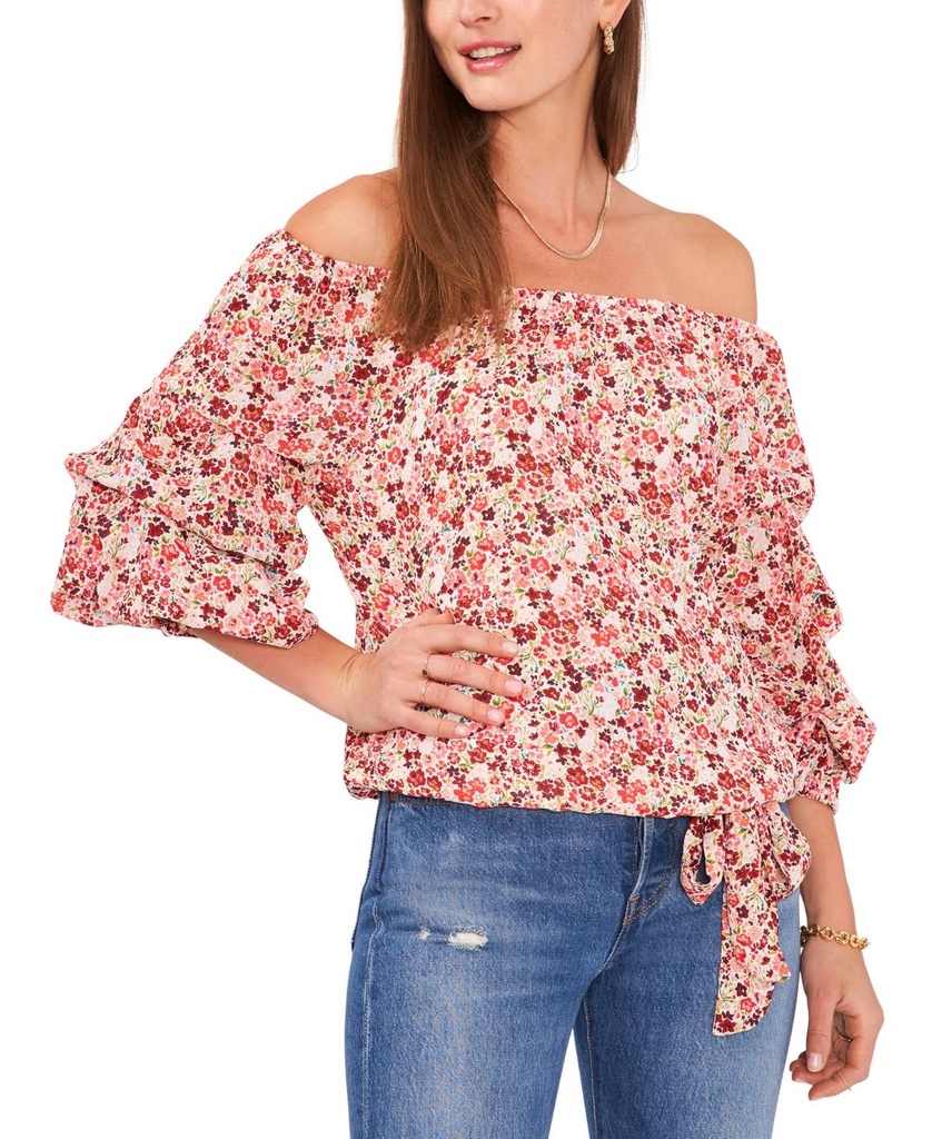 Blusa floral con mangas burbuja
