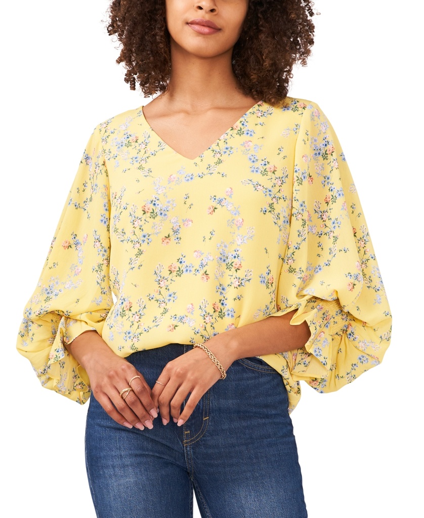 Blusa floral con mangas abullonadas